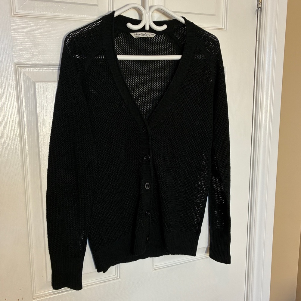 Bluenotes Black Knit Cardigan V-Neck Button Front Women’s Medium